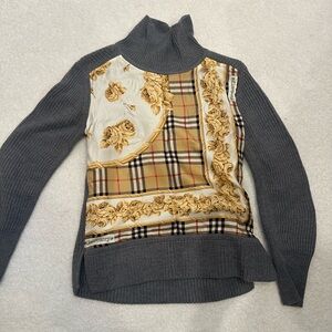 Burberry Archive Scarf Print Panel Wool Turtleneck Sweater